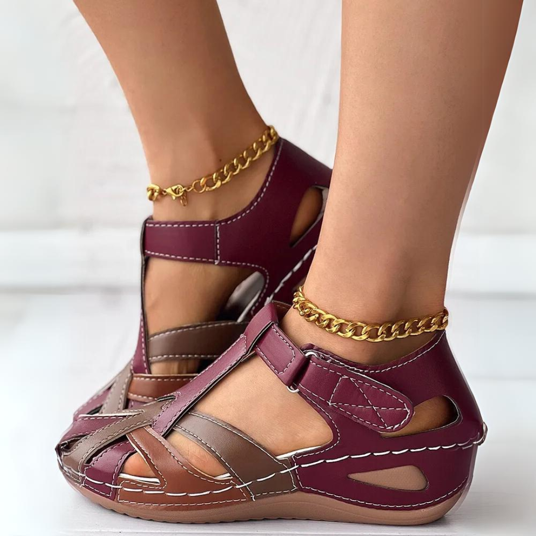 Airfleek Colorblock Arch Support Closed Toe Wedge Sandals