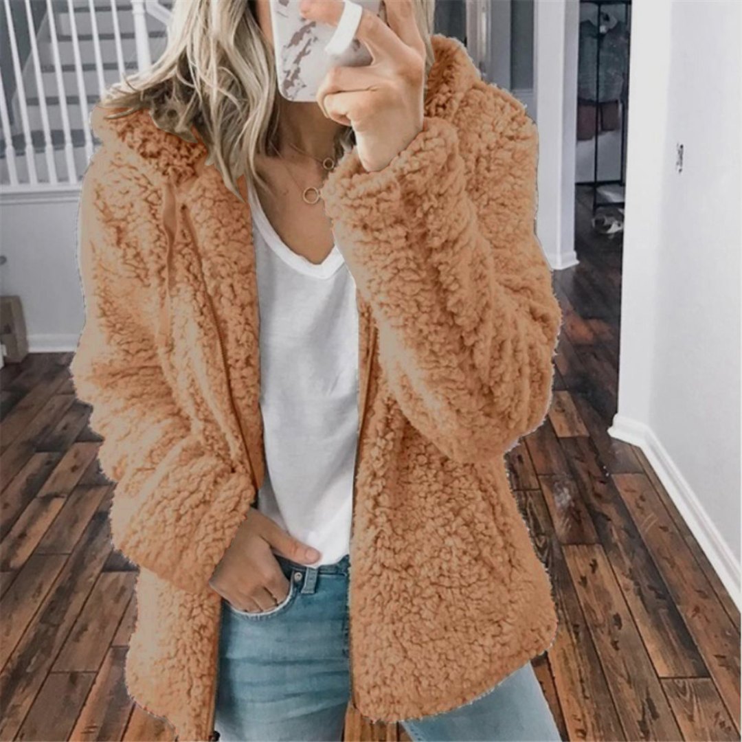 Comfy and Soft Fuzzy Sherpa Fleece Jacket Hoodies Zip Up Casual Long Sleeve Warm Sweatshirt With Pockets Large Size For Women