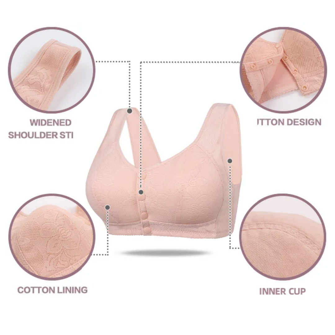 Plus Size Women's Wireless Front-Close Cotton Comfort Bra by