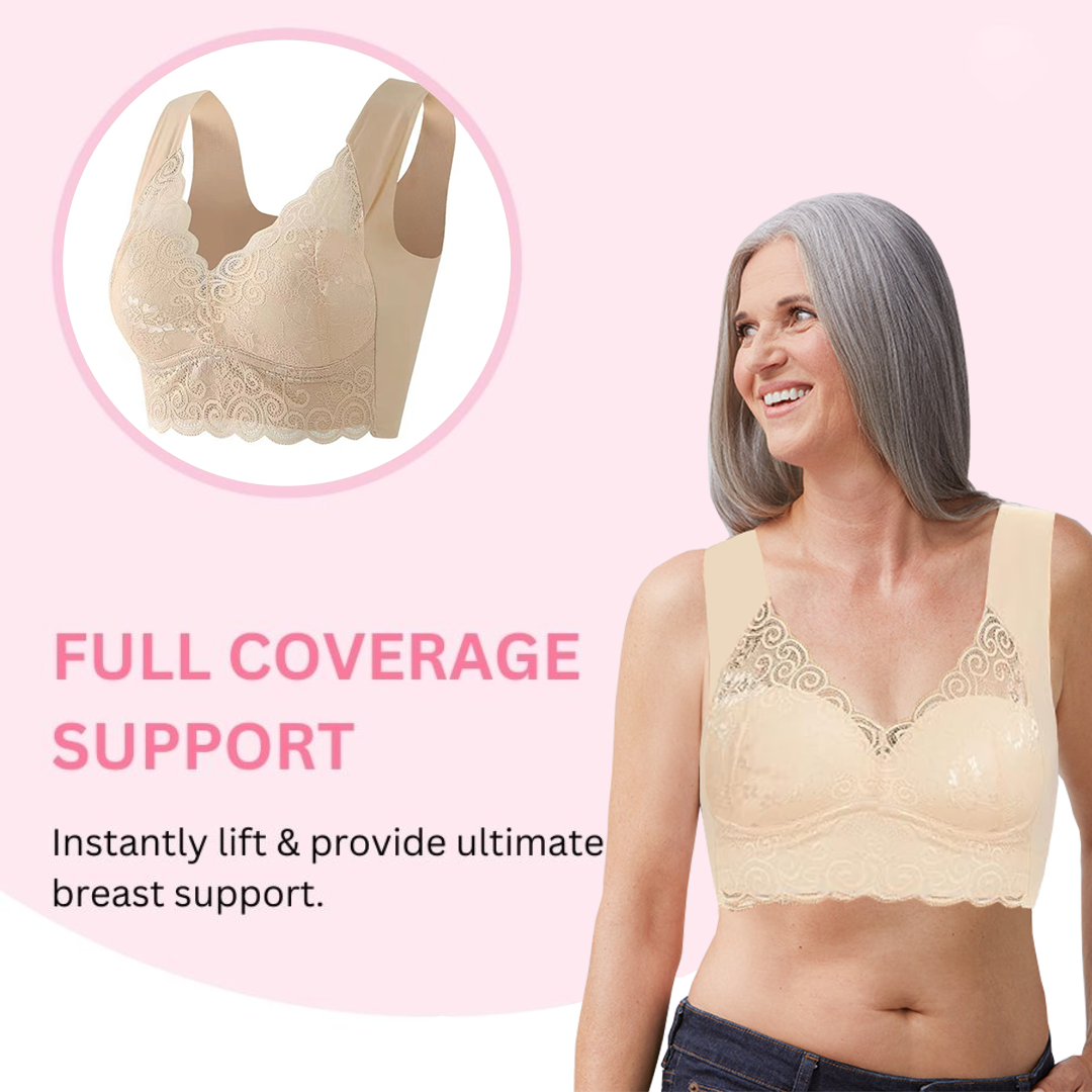 Plus Size Seamless Everyday Bra Womens Wireless Push Up Bra Sexy V-neck  Full Coverage Lace Breathable Bra Underwear 