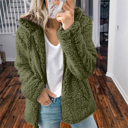 Comfy and Soft Fuzzy Sherpa Fleece Jacket Hoodies Zip Up Casual Long Sleeve Warm Sweatshirt With Pockets Large Size For Women