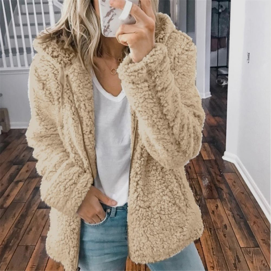 Comfy and Soft Fuzzy Sherpa Fleece Jacket Hoodies Zip Up Casual Long Sleeve Warm Sweatshirt With Pockets Large Size For Women