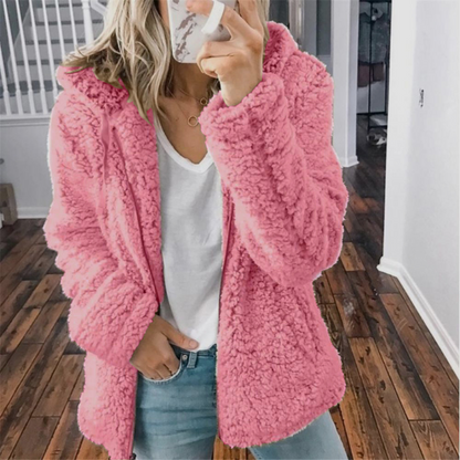 Comfy and Soft Fuzzy Sherpa Fleece Jacket Hoodies Zip Up Casual Long Sleeve Warm Sweatshirt With Pockets Large Size For Women