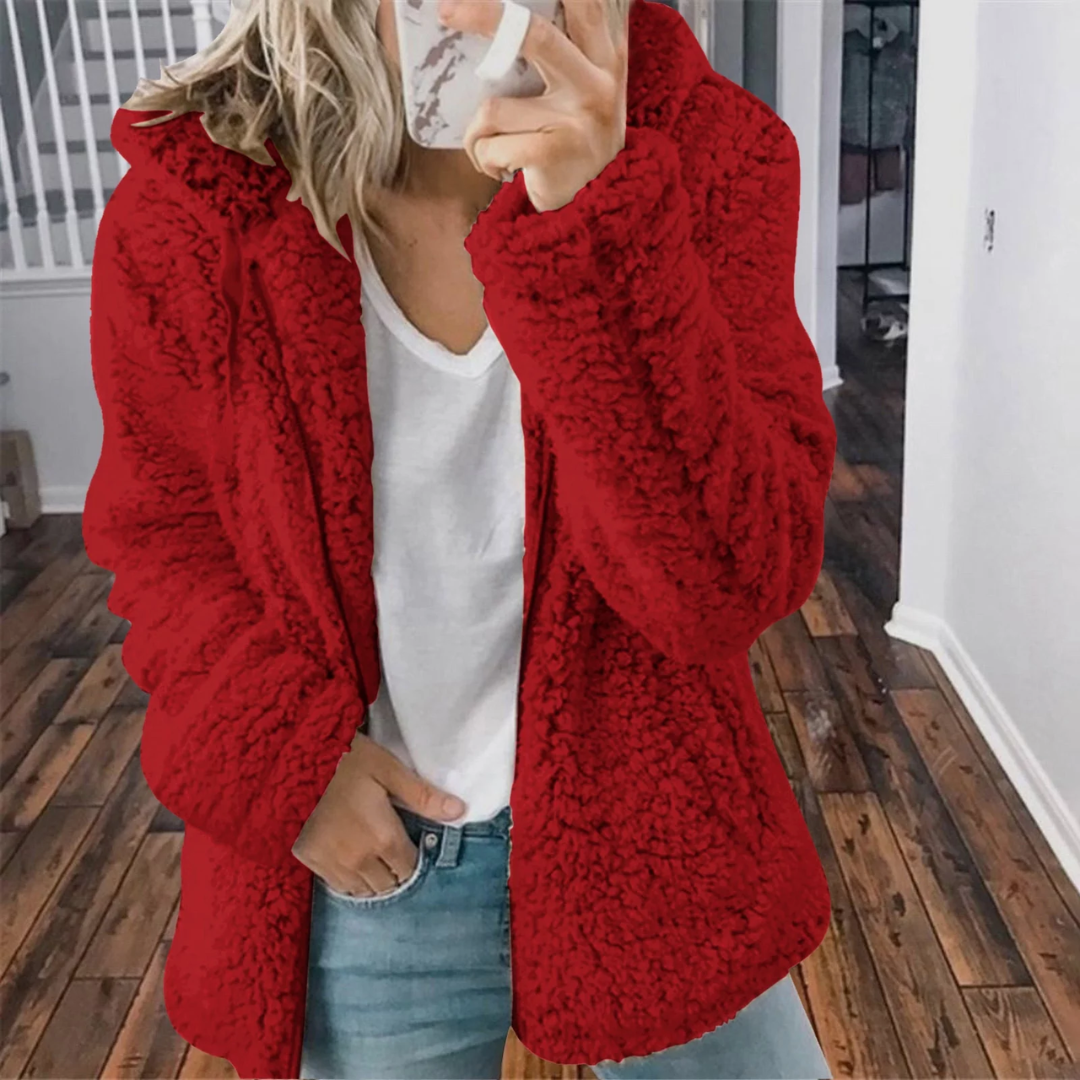 Comfy and Soft Fuzzy Sherpa Fleece Jacket Hoodies Zip Up Casual Long Sleeve Warm Sweatshirt With Pockets Large Size For Women