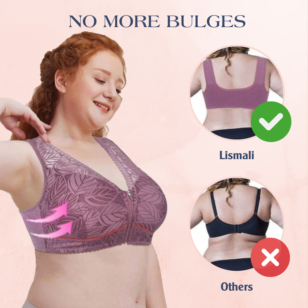 Lismali Leaf Lace Bra Wireless Front Zipper Bra Plus Size For Women