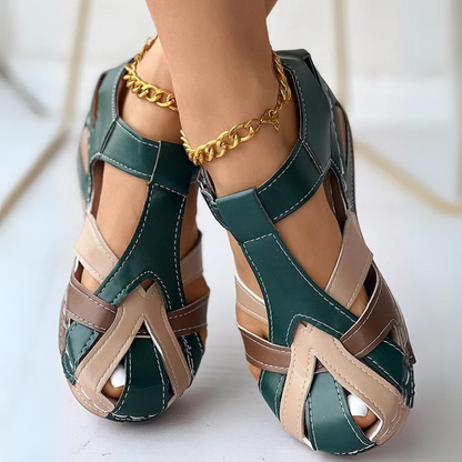 Airfleek Colorblock Arch Support Closed Toe Wedge Sandals