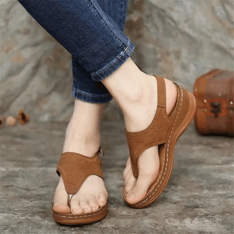 Summer Women's Leather Clip Toe Wedges Walking Sandals
