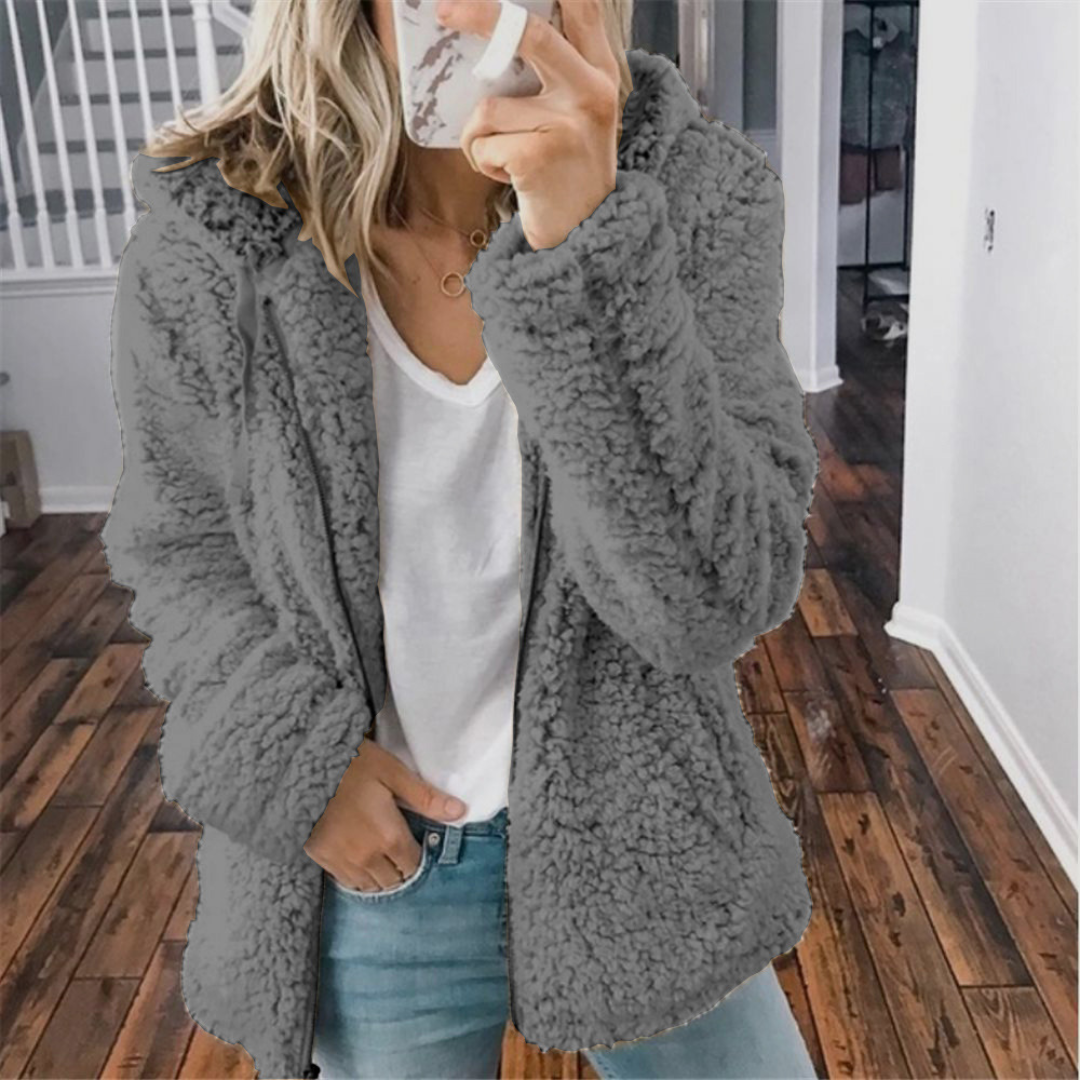 Comfy and Soft Fuzzy Sherpa Fleece Jacket Hoodies Zip Up Casual Long Sleeve Warm Sweatshirt With Pockets Large Size For Women