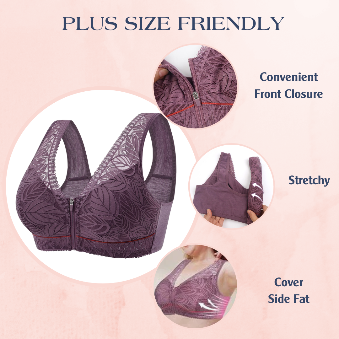 Women's Plus Size Full Coverage Wirefree Lace Front Closure Bra