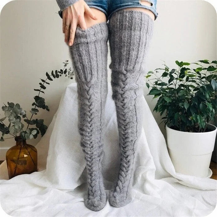 Over Knee Socks Thigh Cable Knitted High Boot Socks