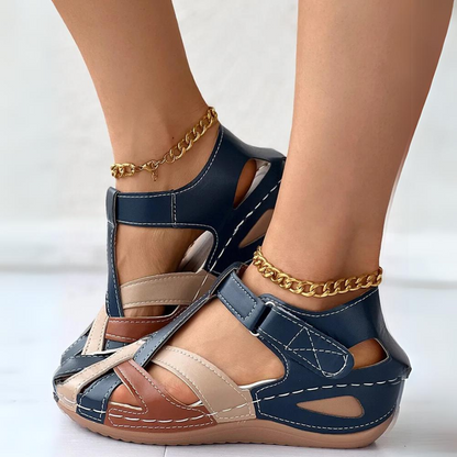 Airfleek Colorblock Arch Support Closed Toe Wedge Sandals