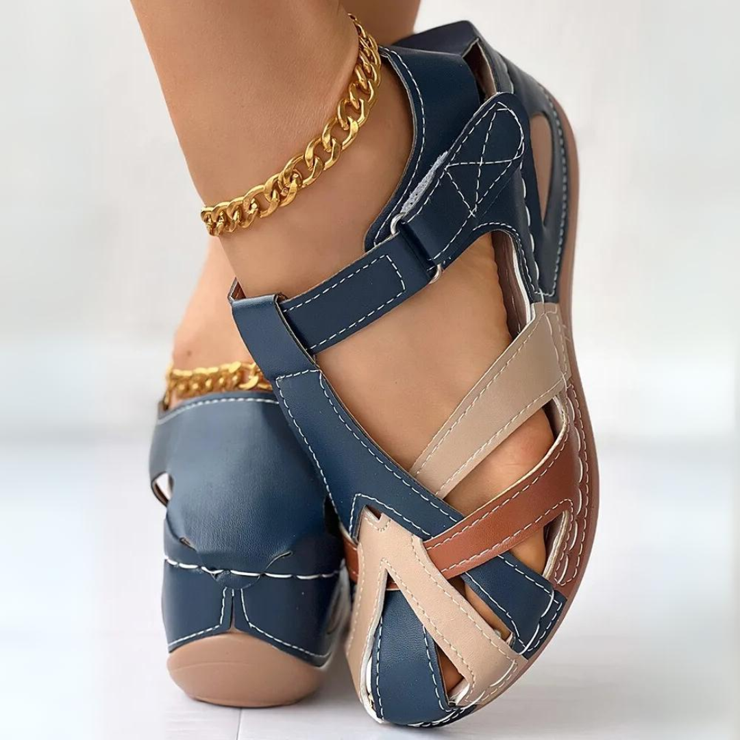 Airfleek Colorblock Arch Support Closed Toe Wedge Sandals