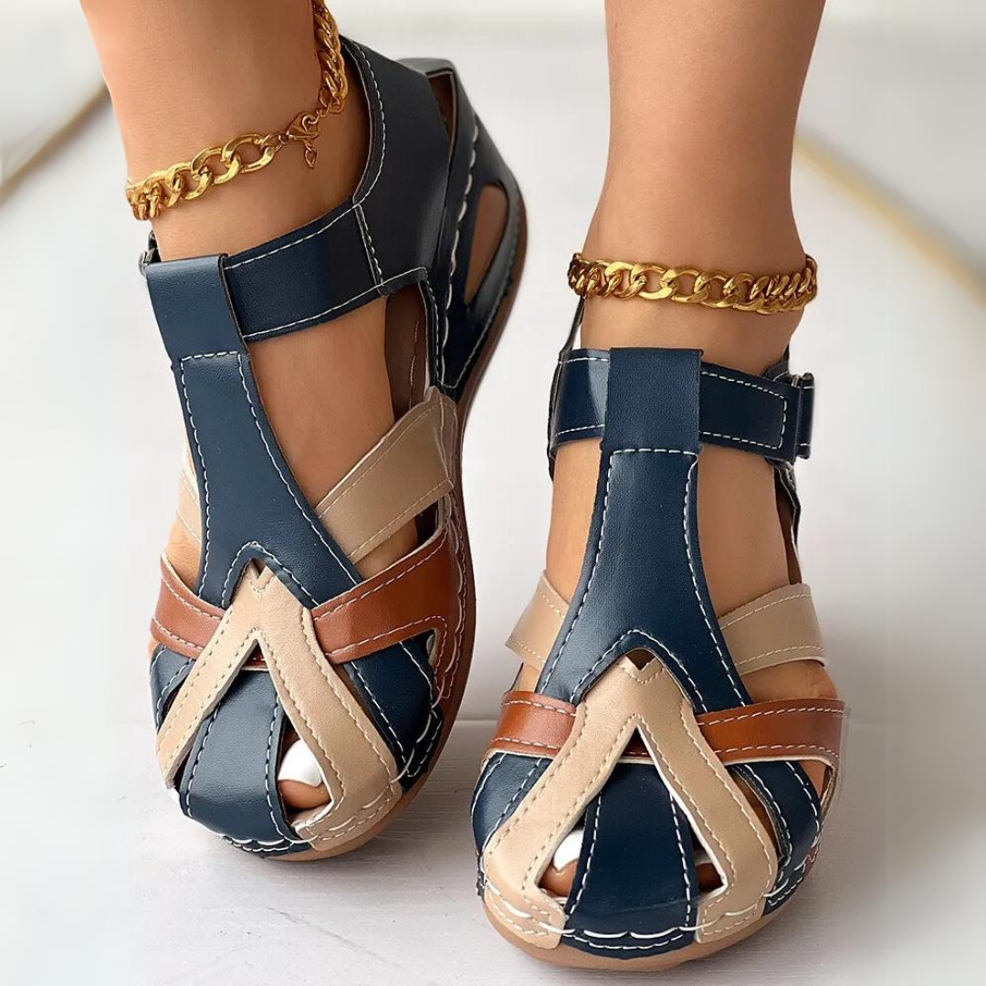 Airfleek Colorblock Arch Support Closed Toe Wedge Sandals