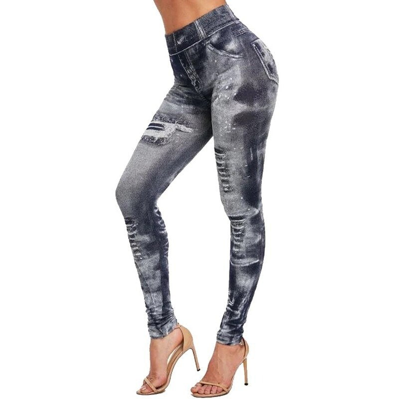 Fit Skinny High Waist Stretch Plus-Size Denim Jeans Leggings