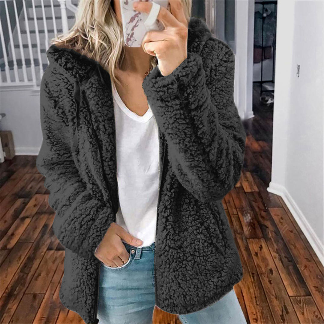 Comfy and Soft Fuzzy Sherpa Fleece Jacket Hoodies Zip Up Casual Long Sleeve Warm Sweatshirt With Pockets Large Size For Women