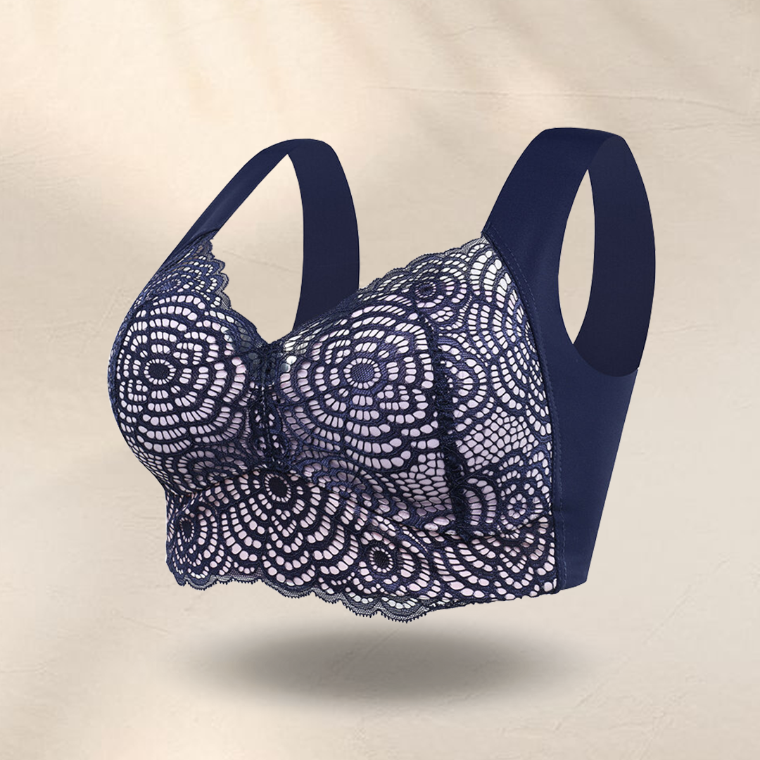 Air Ultimate Lift Stretch Seamless Lace Push Up Bra-Black+Navy