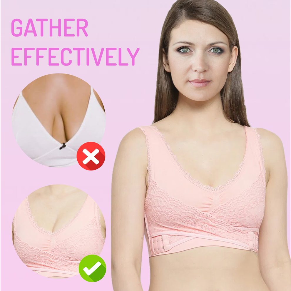 Comfy Push Up Wireless Corset Bras Front Cross Side Closure Lace Bras ...