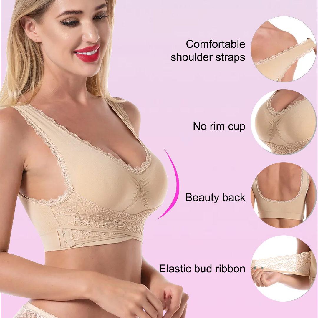 Women'S Bra Lifting Gather X Shaped Beautify Back Corset Chest Back Posture  Correction Front Buckle Bras 