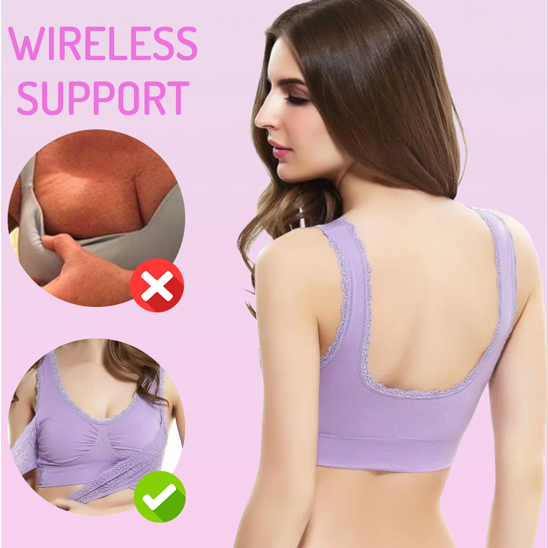 Comfy Push Up Wireless Corset Bras Front Cross Side Closure Lace Bras ...