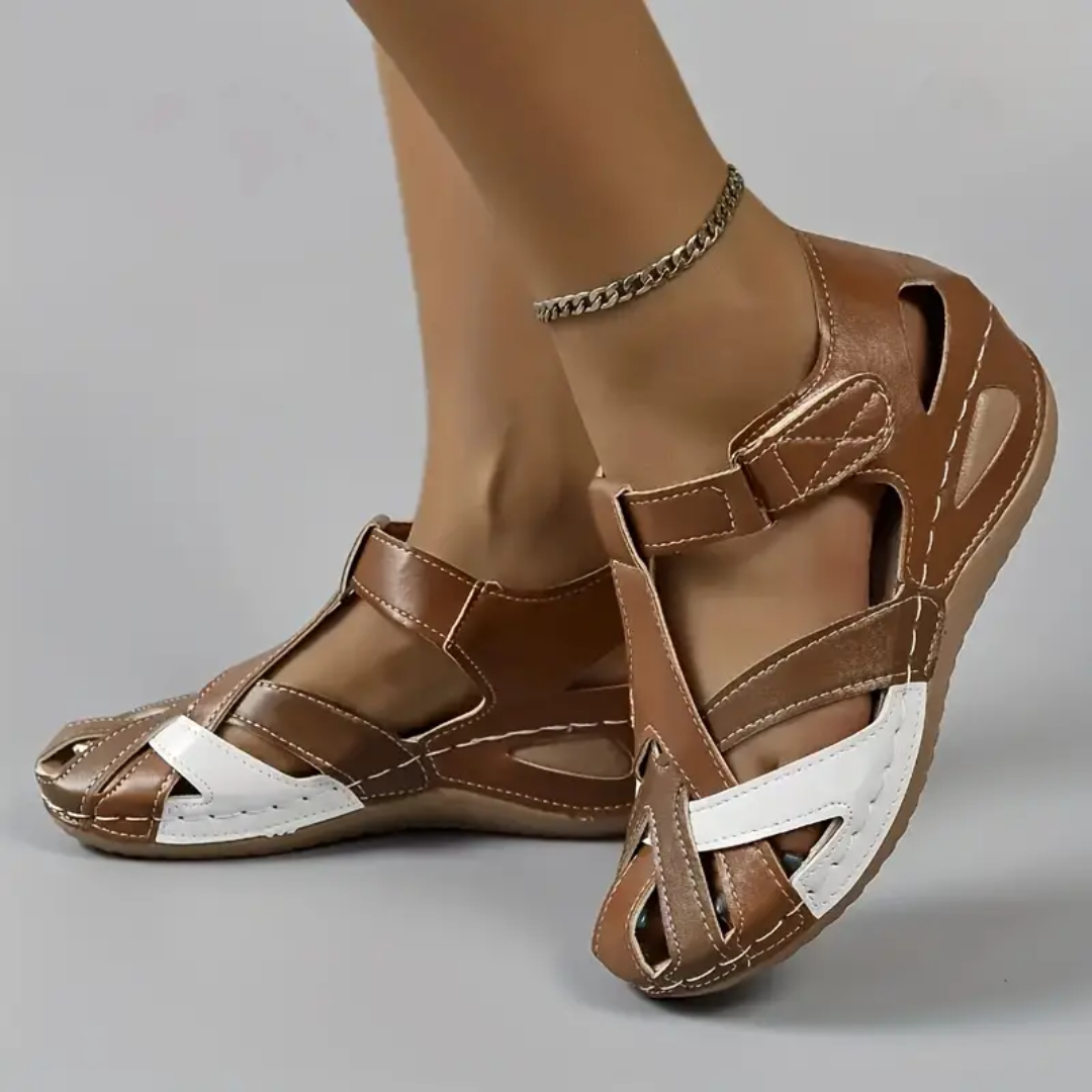 Airfleek Ankle Strap Colorblock Closed Toe Wedge Sandals