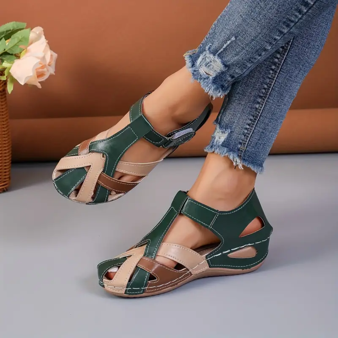 Airfleek Color Block Arch Support Closed Toe Wide Width Sandals