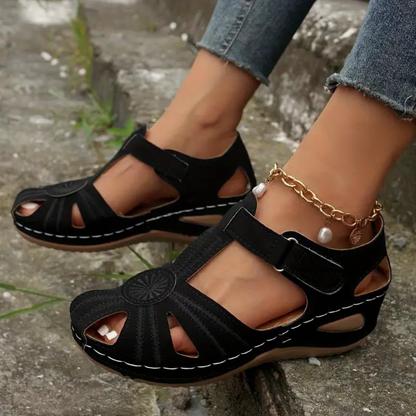 Airfleek Embroidered Floral Closed Toe Sandals For Summer Walking
