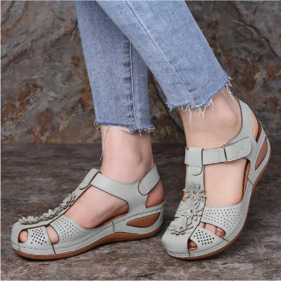 Airfleek Soft Sole Arch Support Closed Toe Wedge Sandals