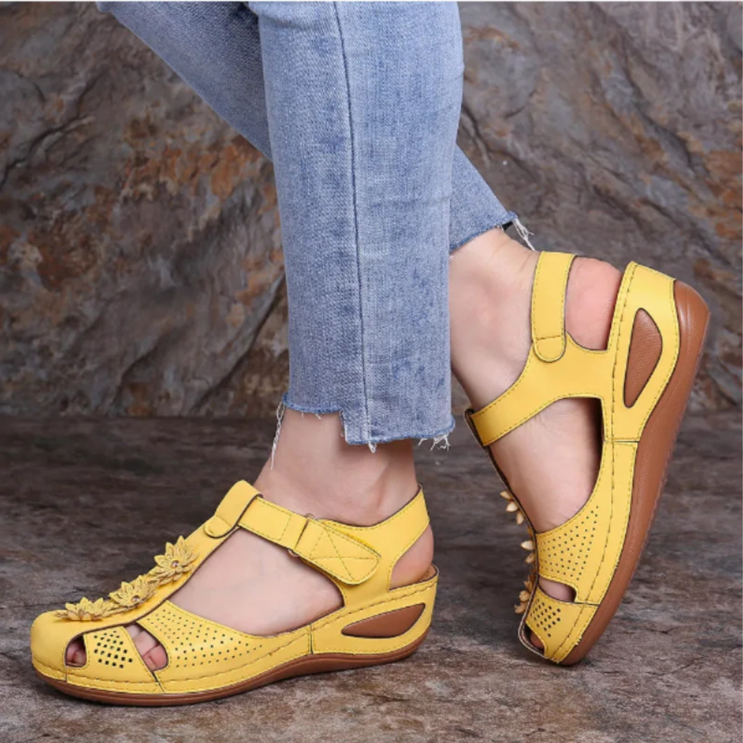 Airfleek Summer Flowers Arch Support Closed Toe Wide Sandals