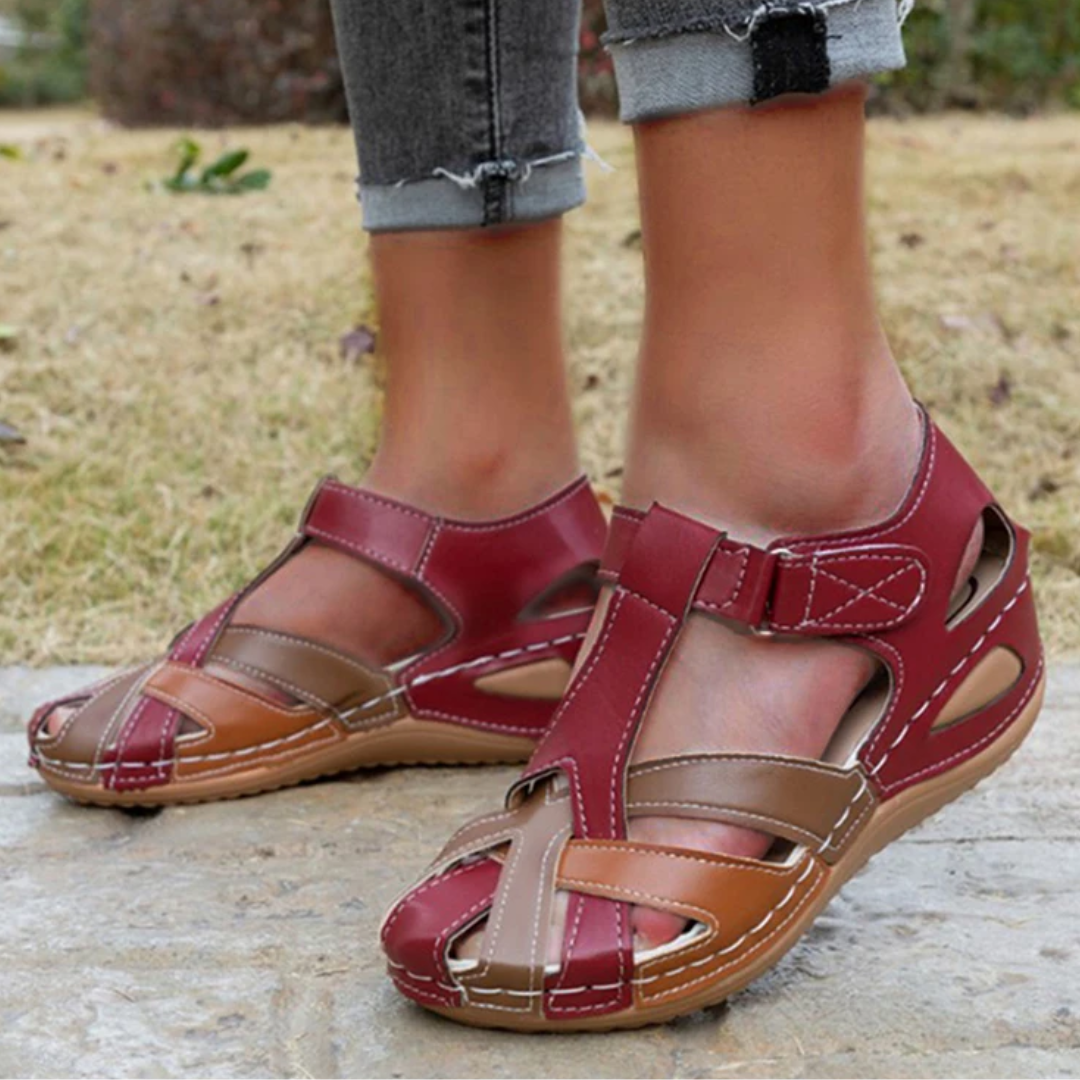 Airfleek Multicolor Wide Toe Box Closed Toe Wedge Sandals