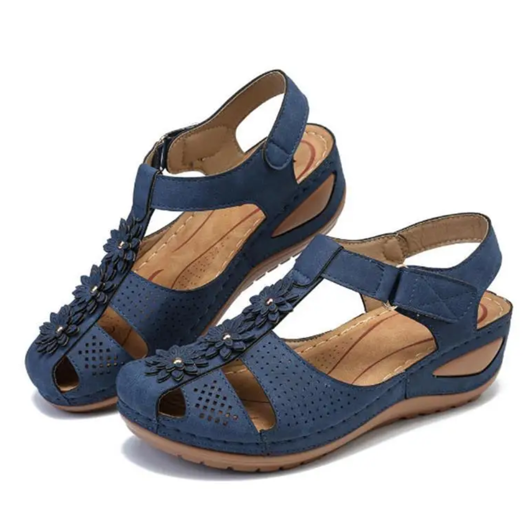 Airfleek Soft Sole Arch Support Closed Toe Wedge Sandals