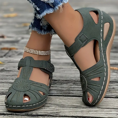 Airfleek Summer Floral Closed Toe Sandals For People With Bunions