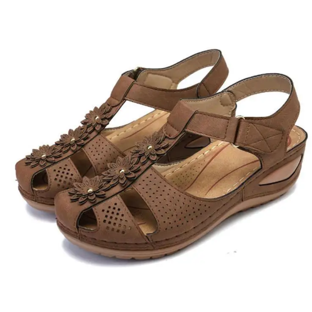 Airfleek Soft Sole Arch Support Closed Toe Wedge Sandals