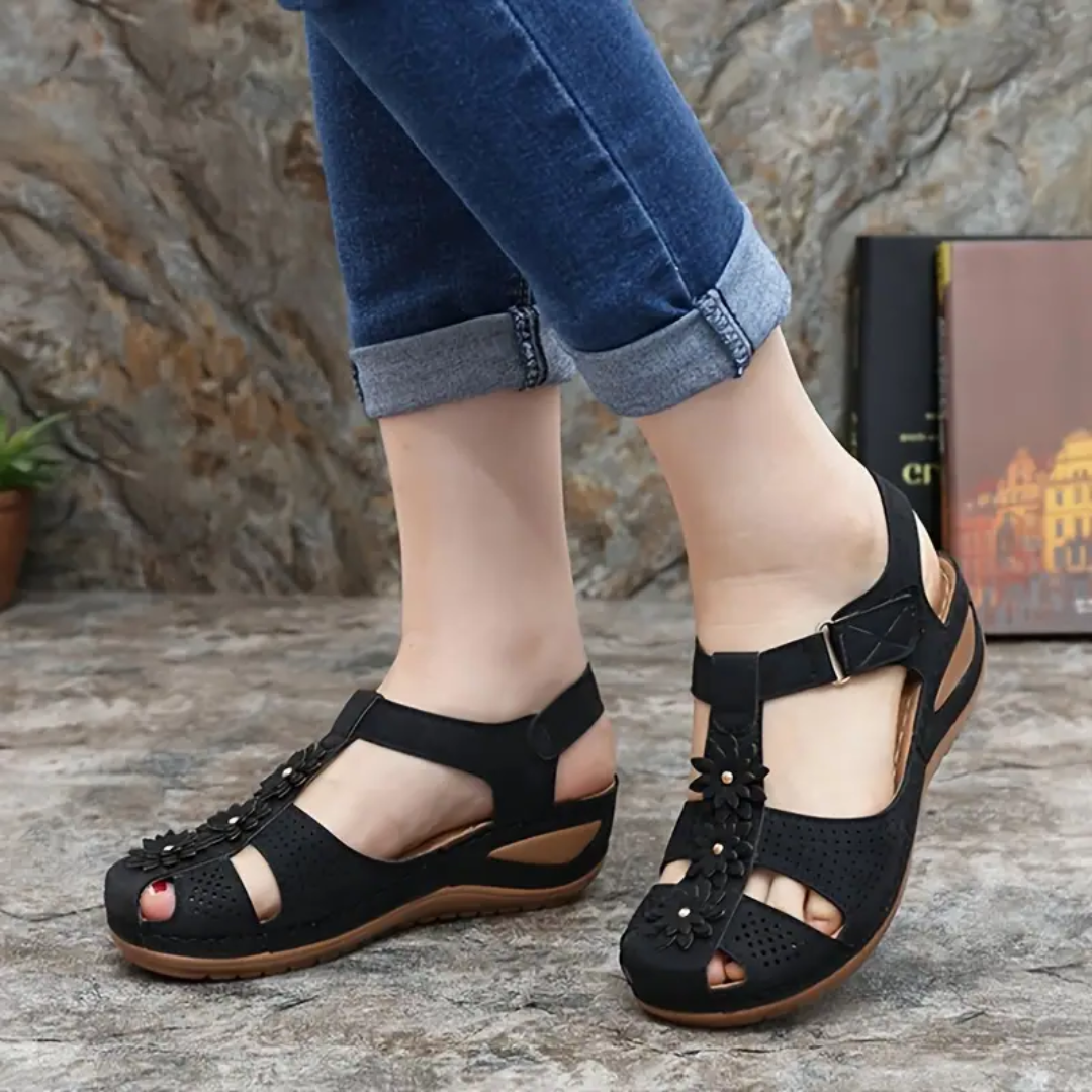 Airfleek Soft Sole Arch Support Closed Toe Wedge Sandals