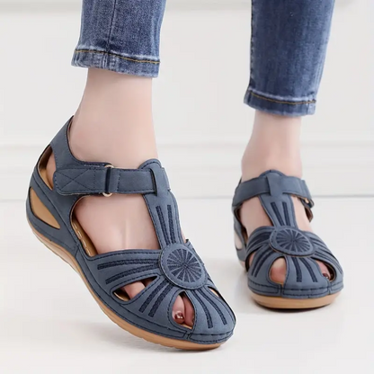 Airfleek Flower Blooming Wide Size Closed Toe Wedge Sandals