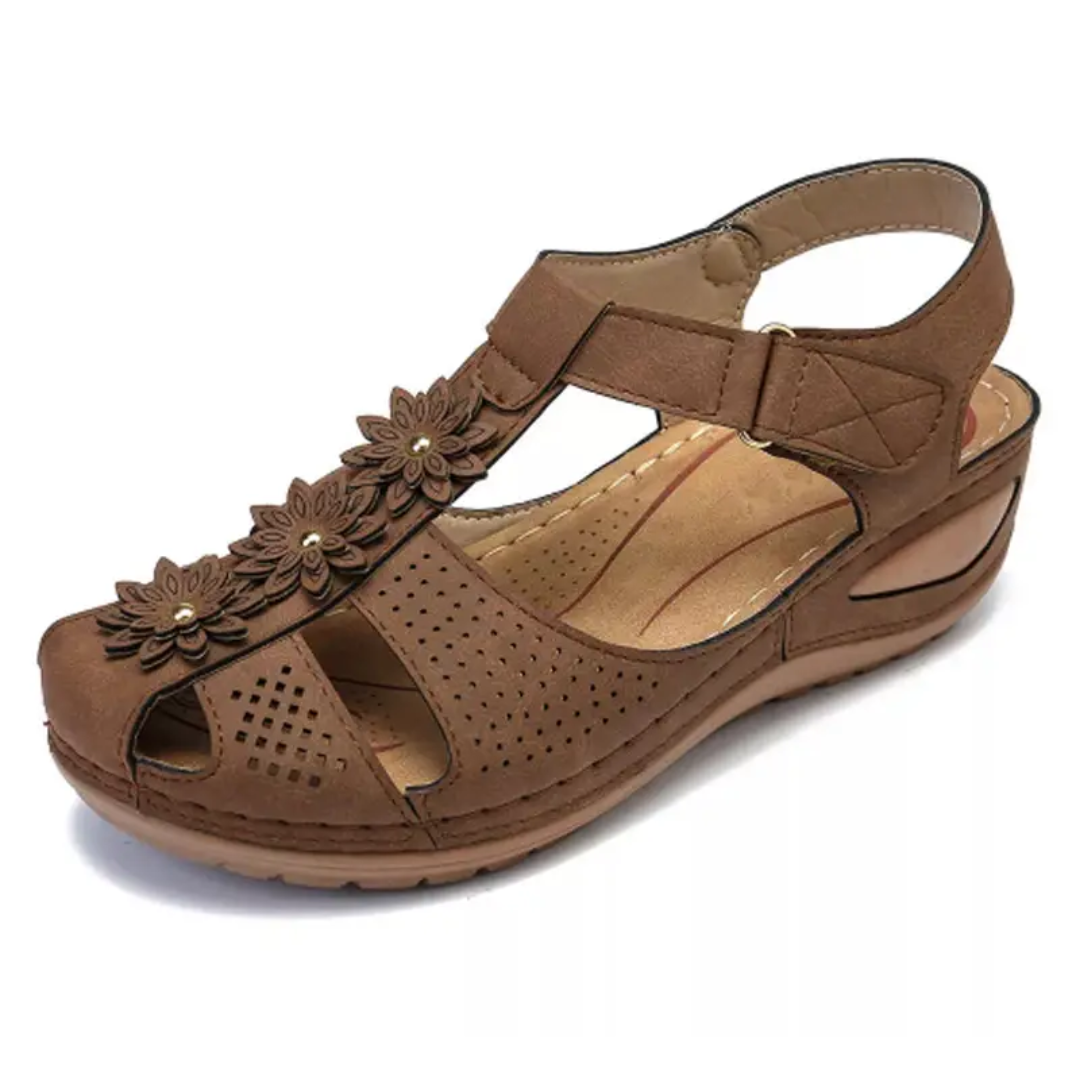 Airfleek Soft Sole Arch Support Closed Toe Wedge Sandals