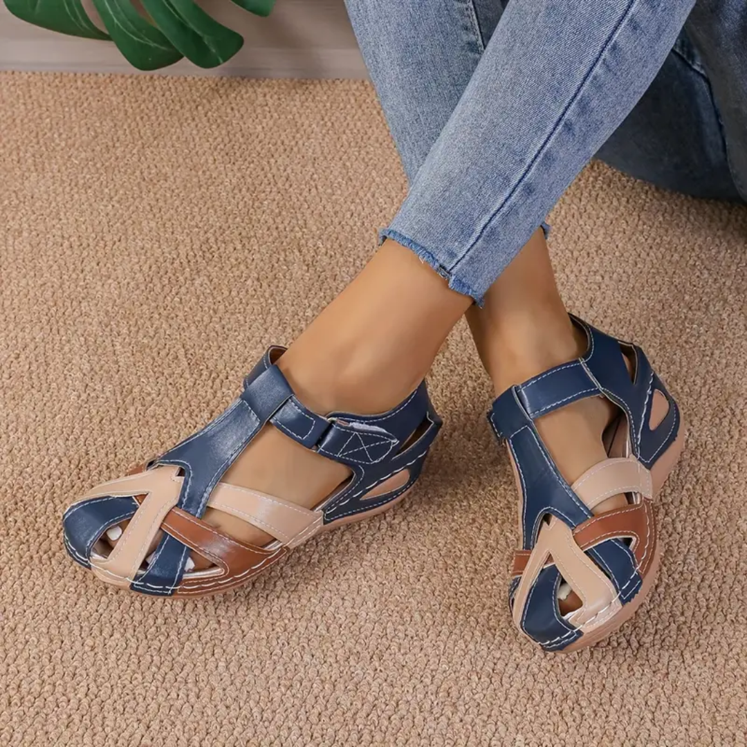 Airfleek Color Block Arch Support Closed Toe Wide Width Sandals