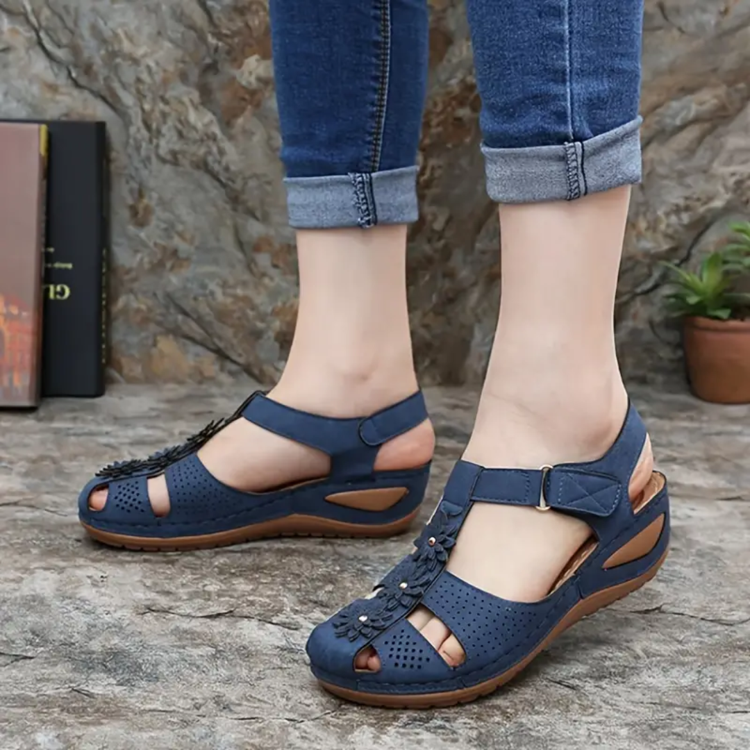 Airfleek Soft Sole Arch Support Closed Toe Wedge Sandals