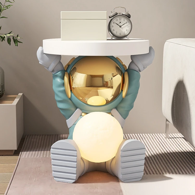 Lismali Home and Decor Creative Astronaut Figurine Side Table With Moon Lamp For Home Decor
