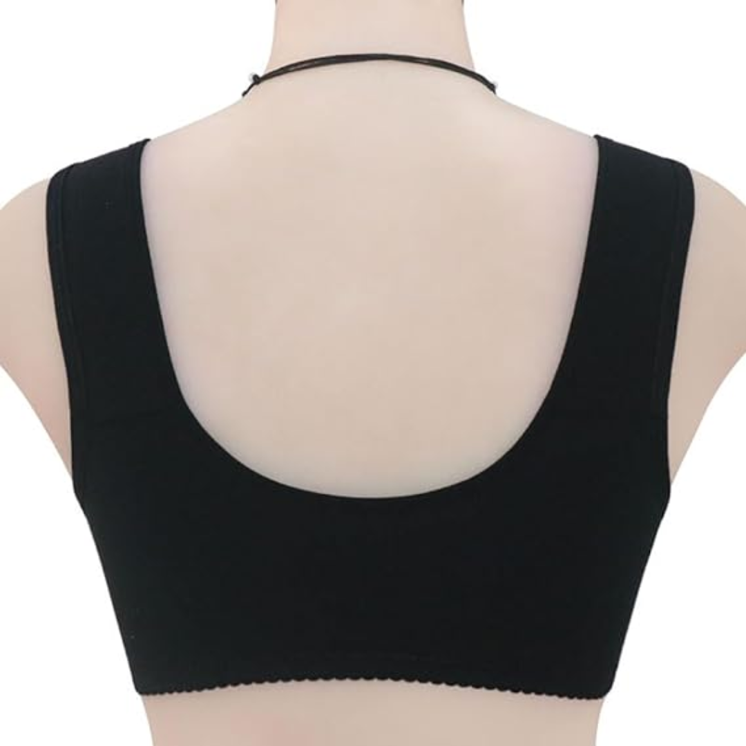 Pure Black Daisy Bras - Snap Front Cotton Wireless Bras Huge Cup Size