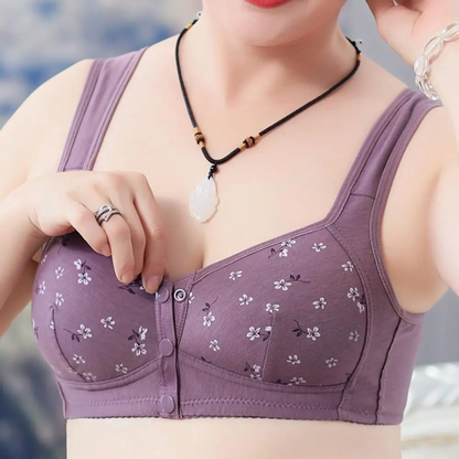 Purple Daisy Bras - Snap Front Cotton Wireless Bras Huge Cup Size