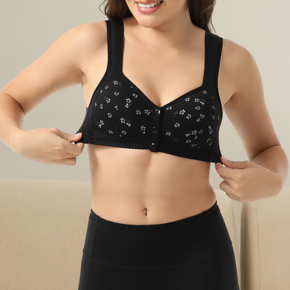 Black Daisy Bras - Snap Front Cotton Wireless Bras Huge Cup Size