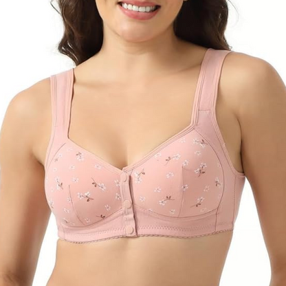 Pink Daisy Bras - Snap Front Cotton Wireless Bras Huge Cup Size