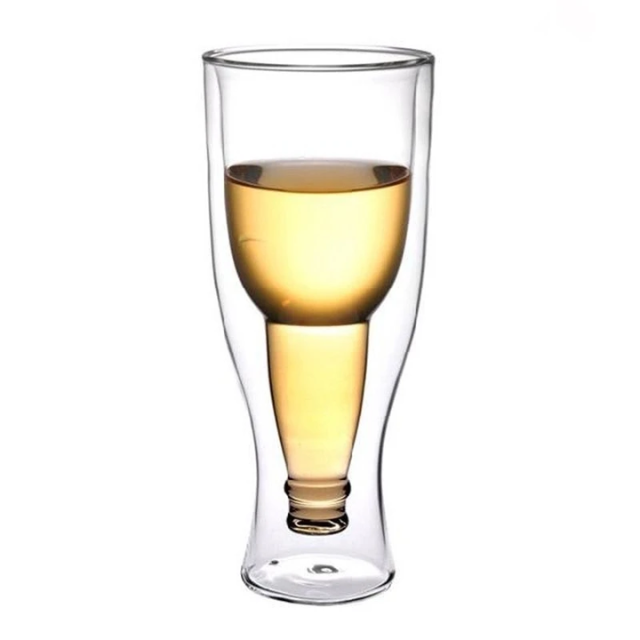Lismali Home and Decor Double Wall Bottle-Shaped Glasses Transparent Glasses
