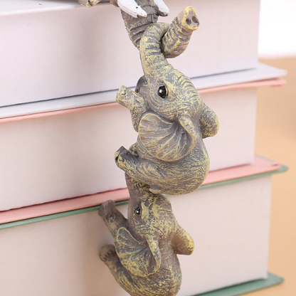Lismali Home and Decor Elephant Figurines Holding Babies Elephant Statues Resin Crafts Hanging Off The Edge of a Shelf or Table