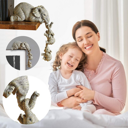 Lismali Home and Decor Elephant Figurines Holding Babies Elephant Statues Resin Crafts Hanging Off The Edge of a Shelf or Table