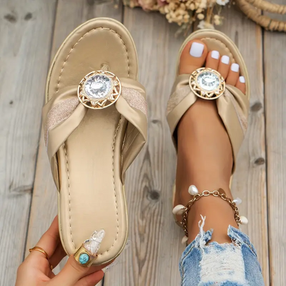 Fleekcomfy Rhinestone Arch Support Wedge Flip Flops