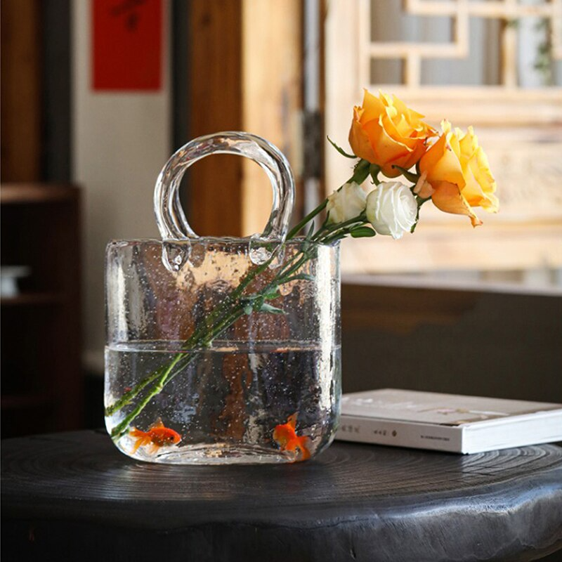 Lismali Home and Decor Handbag Glass Vase - Hydroponic Transparent Flowerpot Home Decoration