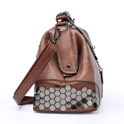 Honeycomb Rivets Leather Crossbody Bag