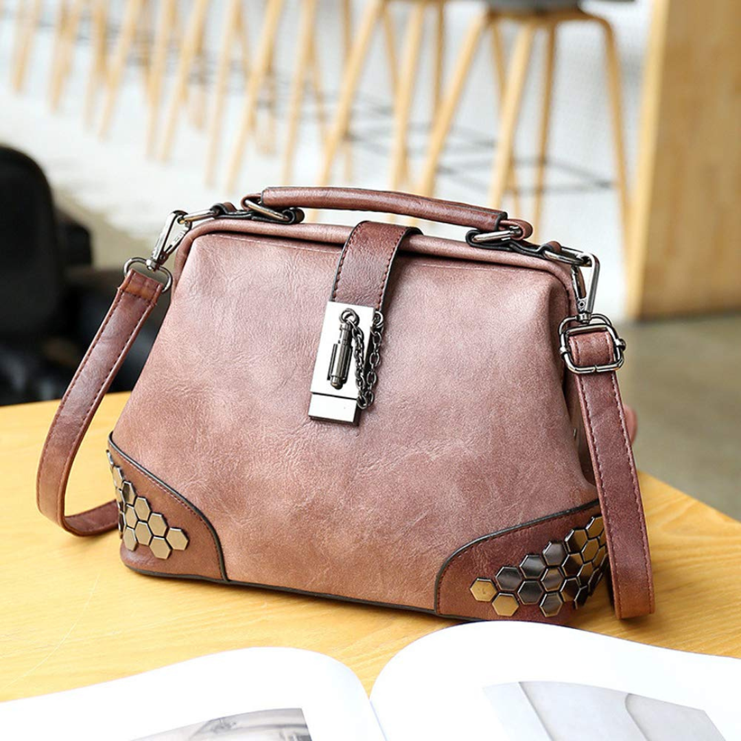 Honeycomb Rivets Leather Crossbody Bag