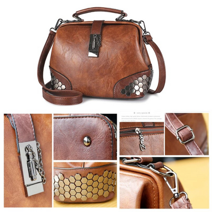 Honeycomb Rivets Leather Crossbody Bag